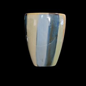 Tabletops Gallery York Set of 2 Stoneware Coffee Mugs Blue Tan Striped Glazed